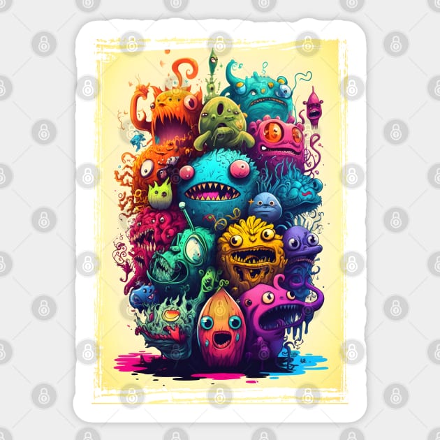 Colorful and Funny Monsters in Neon Watercolor Doodle Art Style Sticker by ToySenTao